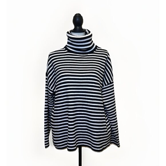 French Connection SweaterWomen's Size Medium Black & White Striped Turtleneck - Picture 1 of 14